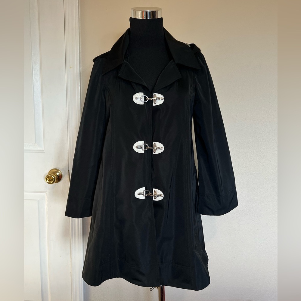 Alice + Olivia Black Trench Coat with Silver Buckles